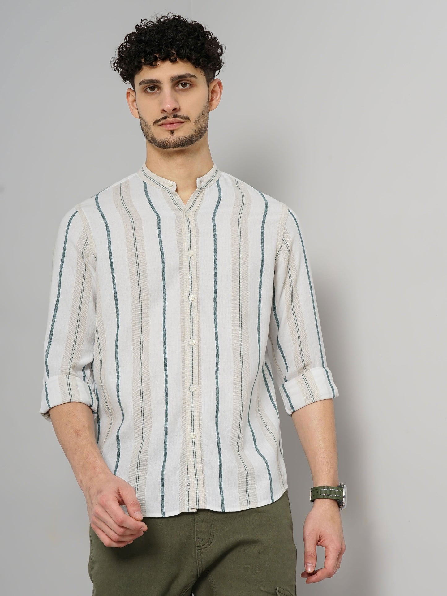 Celio* Striped Regular Fit Linen Blue Shirt
