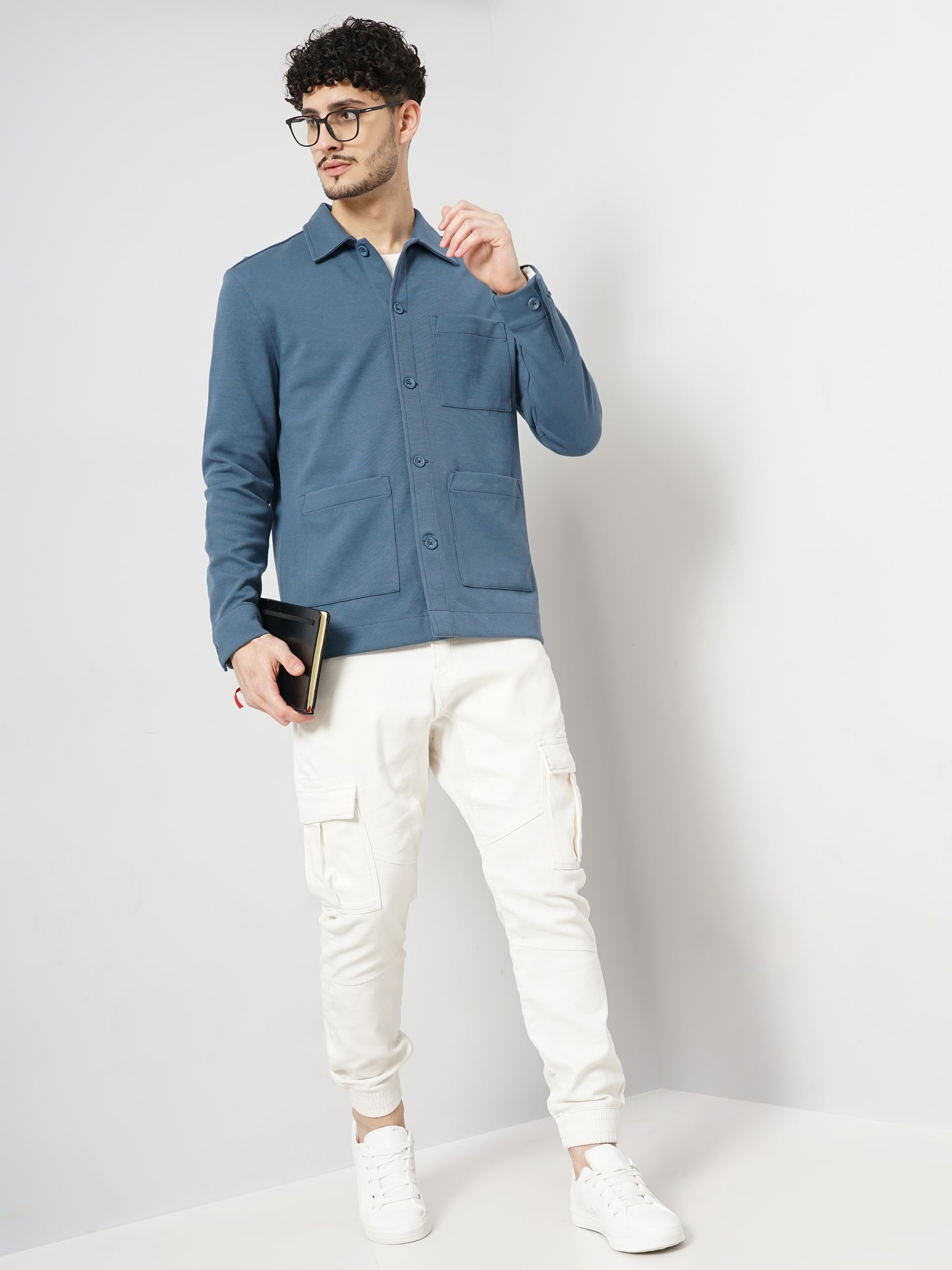 Celio* Solid Oversized Cotton Blue Shirt