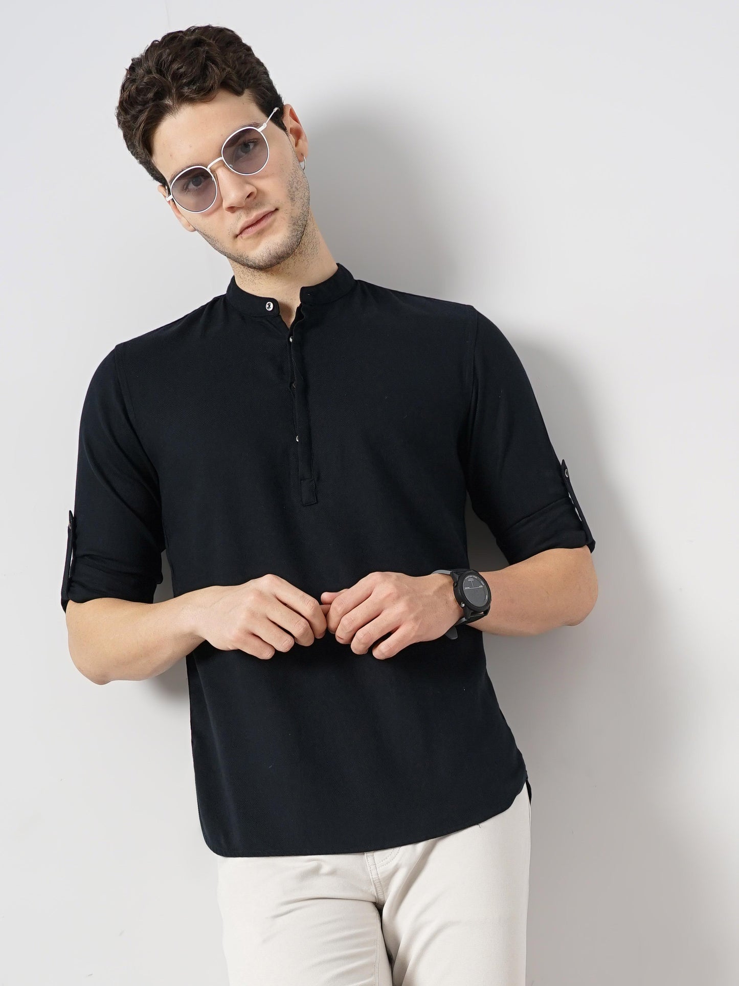 Celio* Solid Regular Fit Cotton Black Shirt