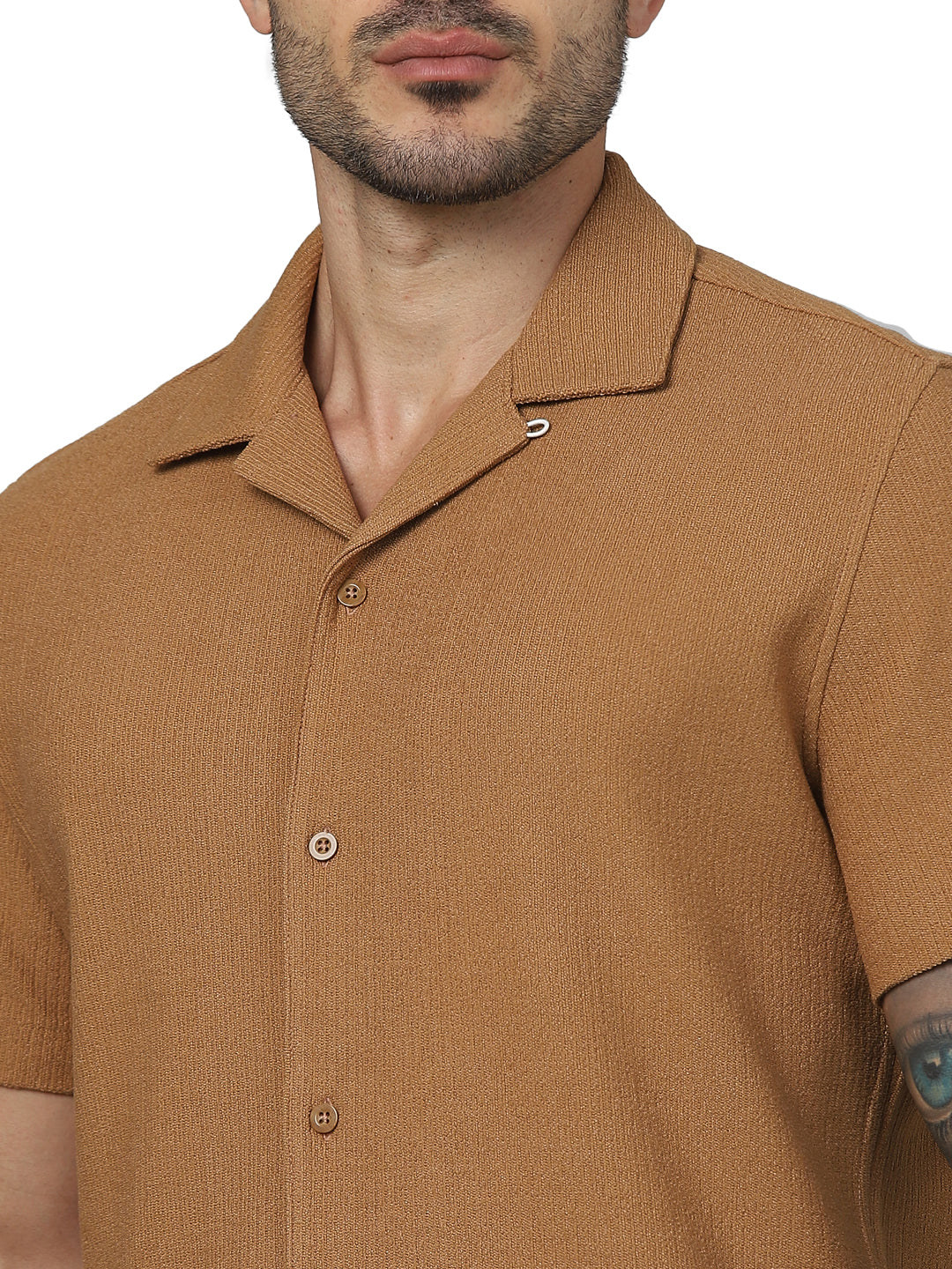 Celio* Solid Regular Fit Cotton Brown Shirt