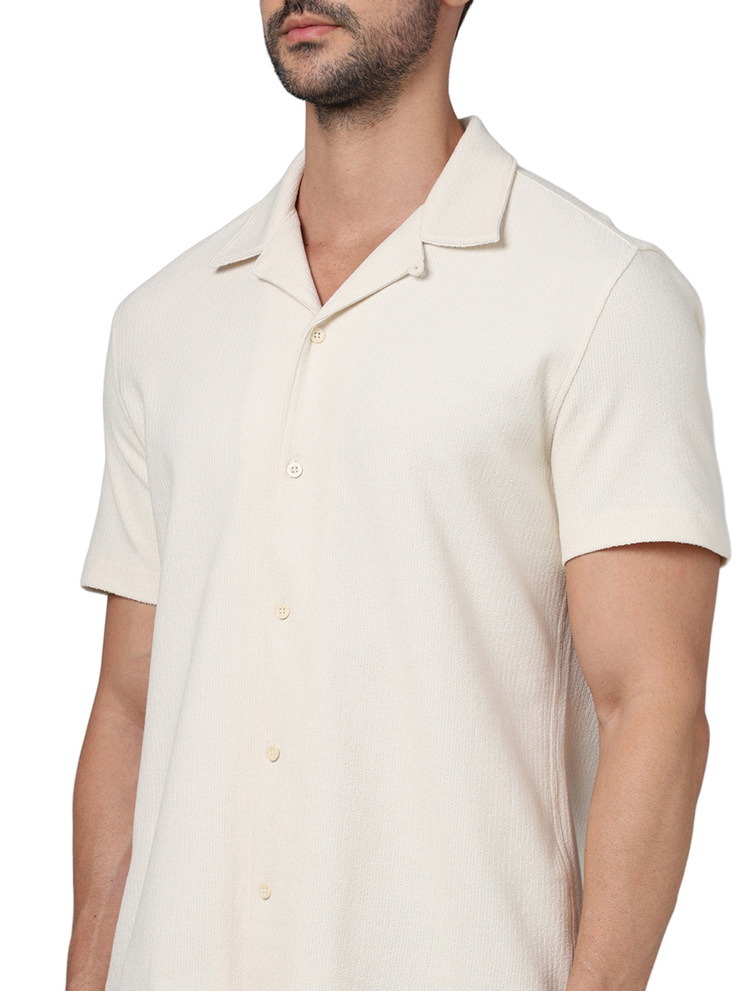 Celio* Solid Regular Fit Cotton Beige Shirt
