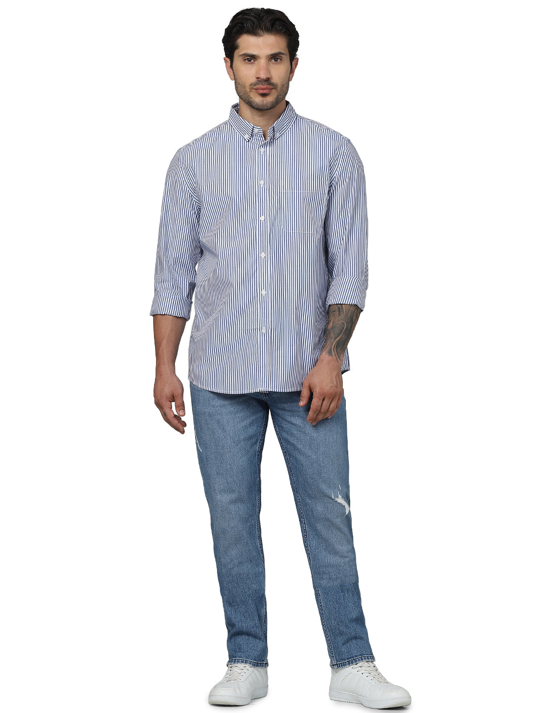 Celio* Striped Regular Fit Formal Blue Shirt
