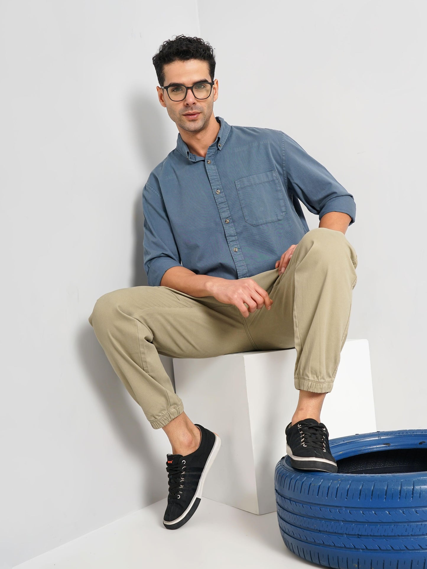 Celio* Solid Regular Fit Cotton Blue Shirt