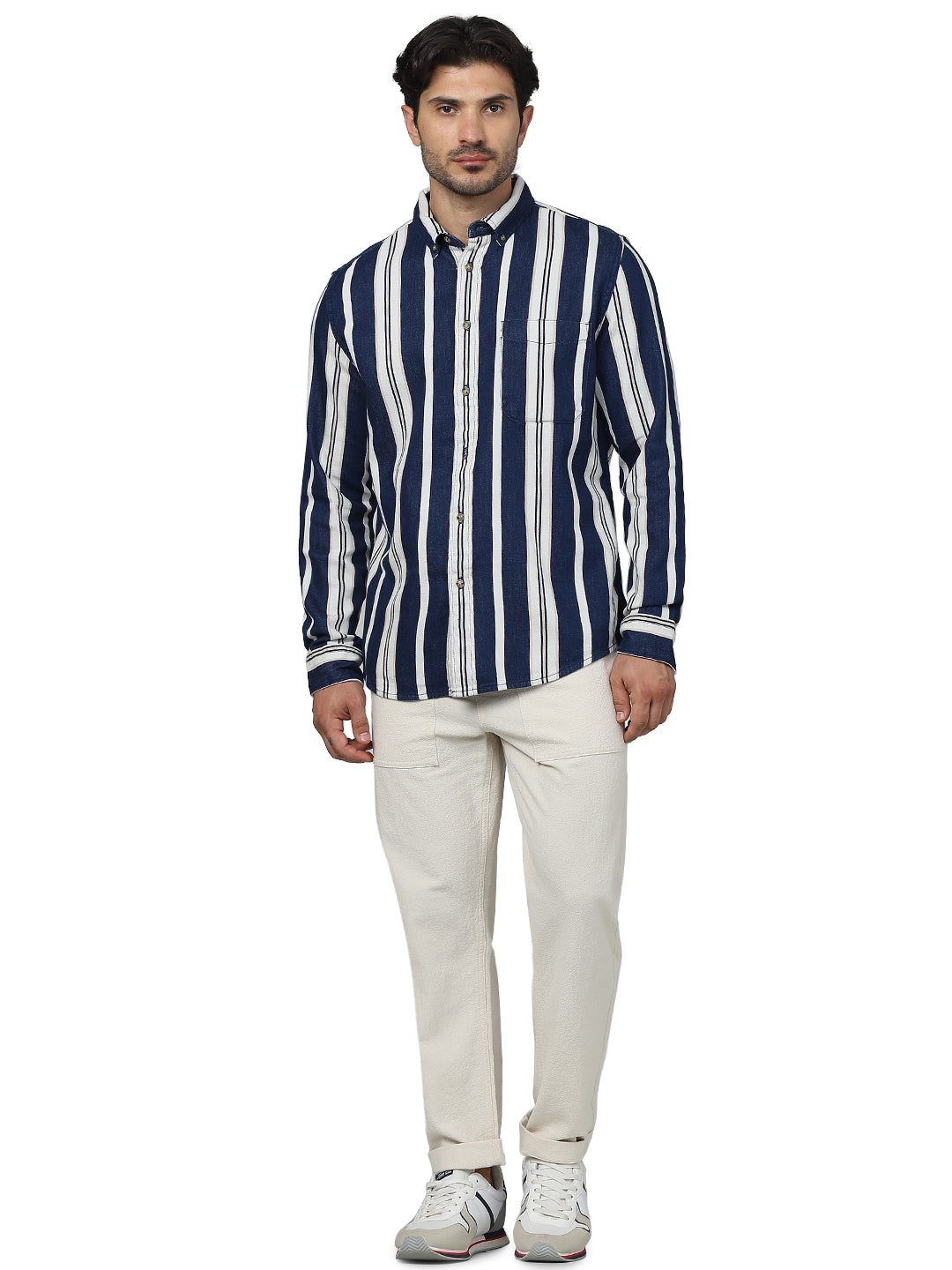 Celio* Striped Regular Fit Cotton Blue Shirt