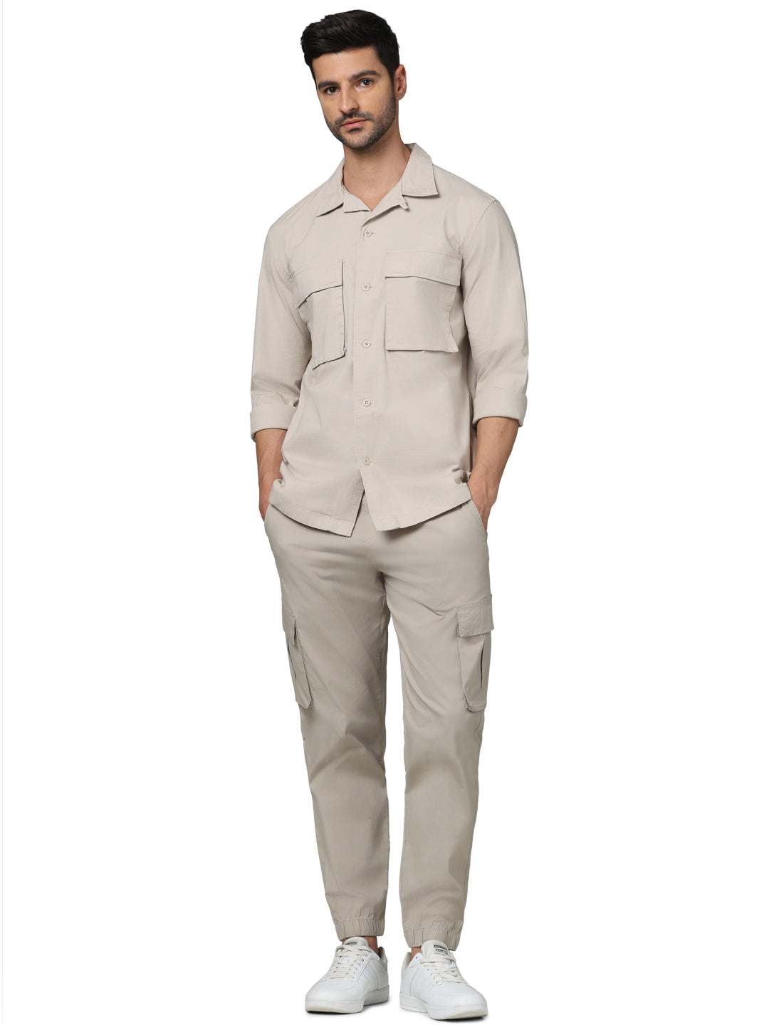 Celio* Solid Oversized Cotton Beige Shirt