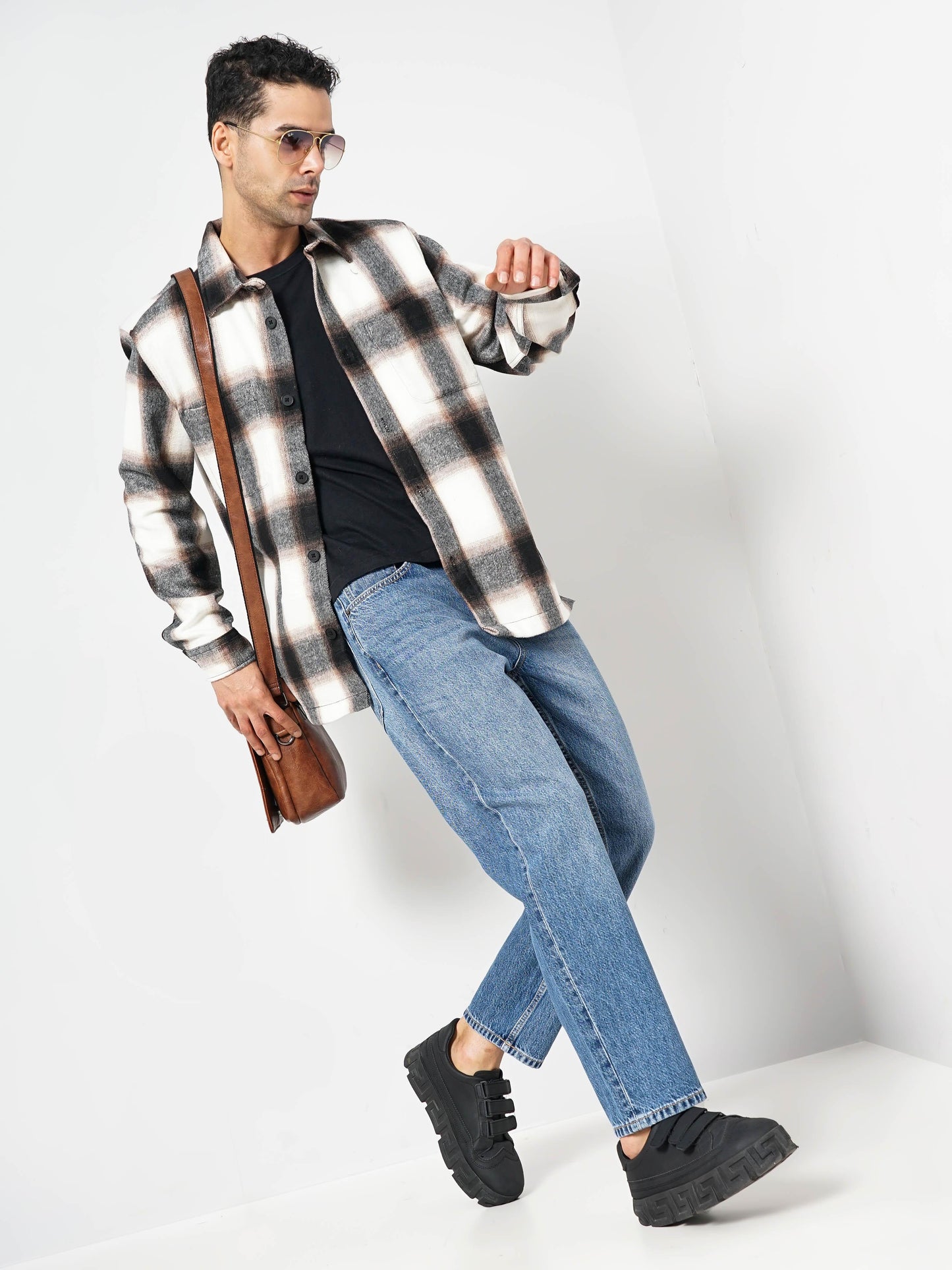 Celio* Striped Oversized Polyester Beige Shirt