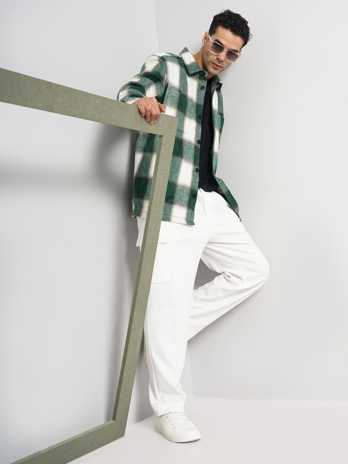 Celio* Striped Oversized Polyester Green Shirt