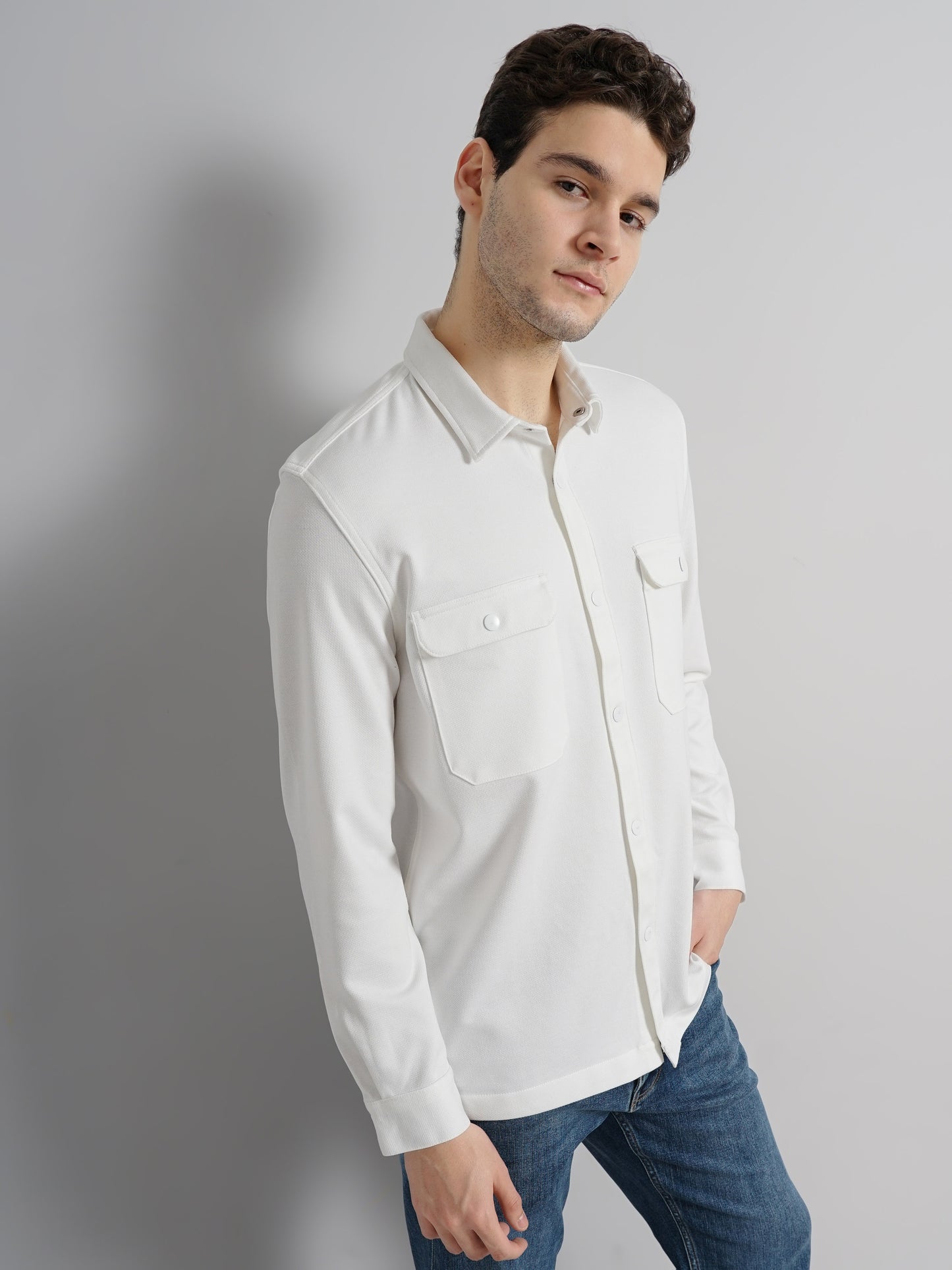 Celio* Solid Oversized Polyester White Shirt