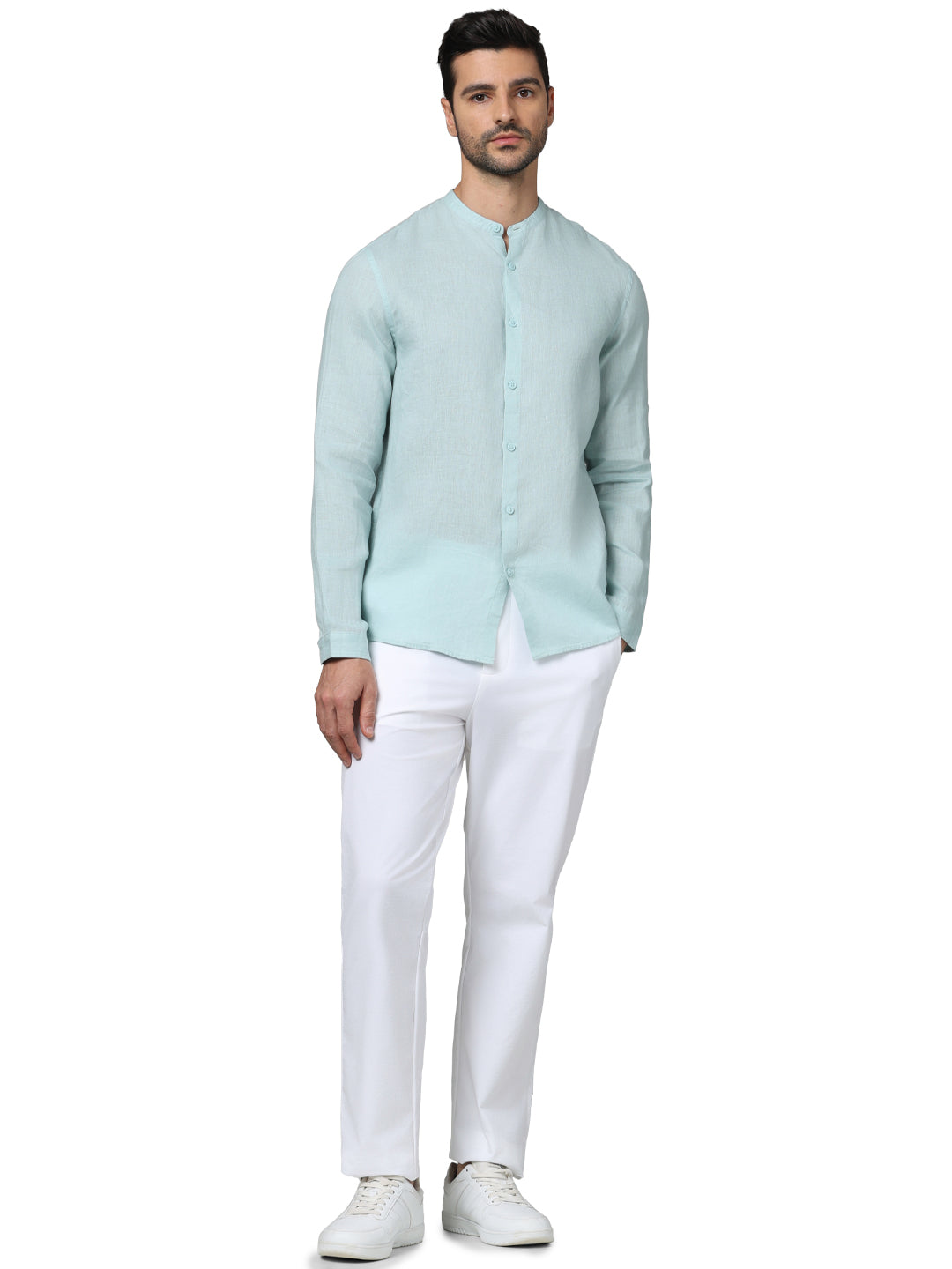 Celio* Solid Regular Fit Linen Green Shirt
