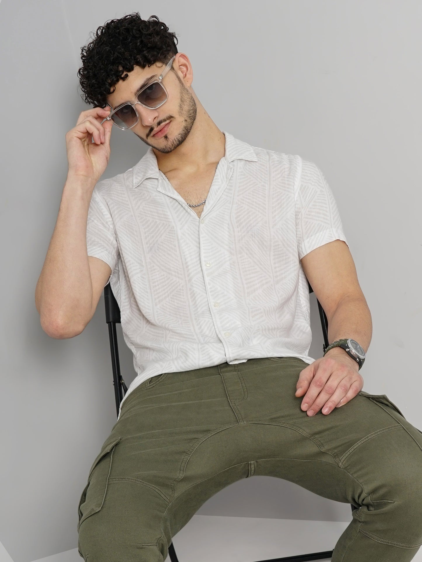 Celio* Solid Regular Fit Viscose Grey Shirt