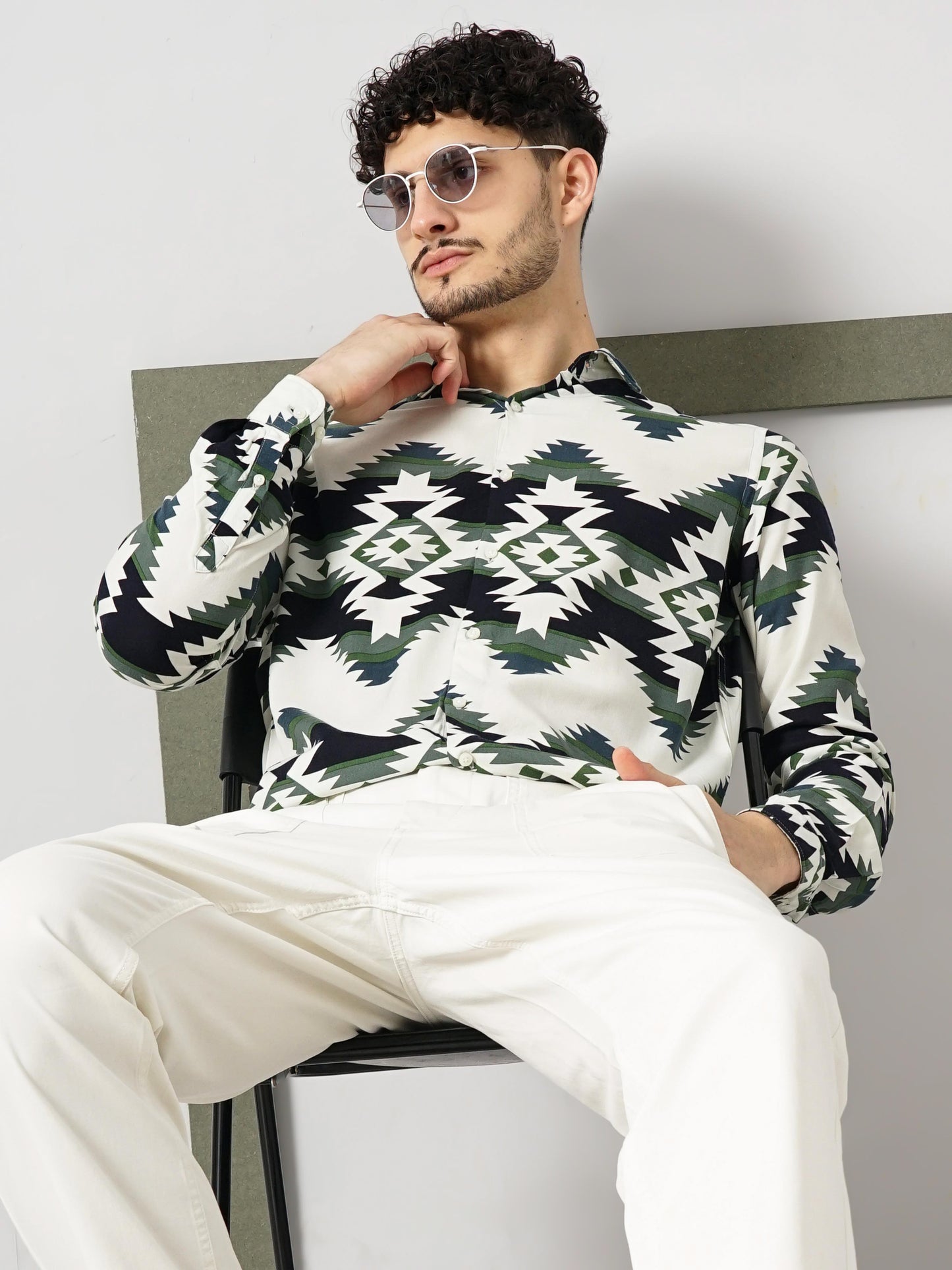 Celio* Printed Regular Fit Viscose Green Shirt