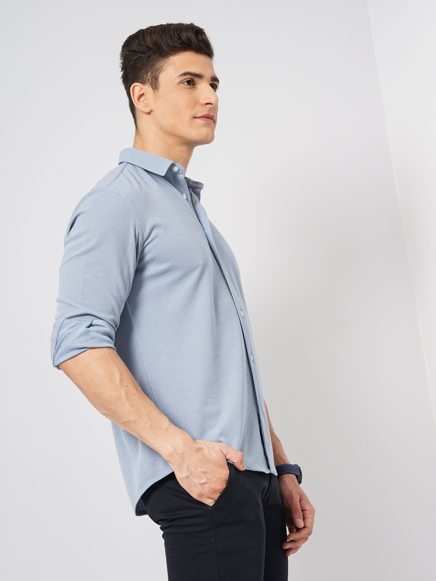 Celio* Solid Regular Fit Polyester Blue Shirt