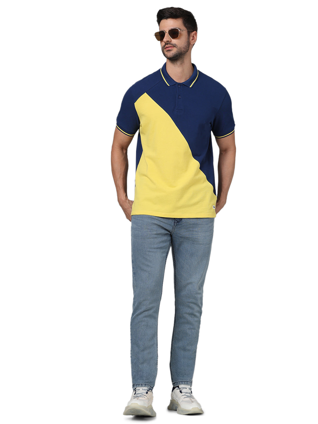 Celio* Colourblock Regular Fit Cotton Yellow T-Shirt