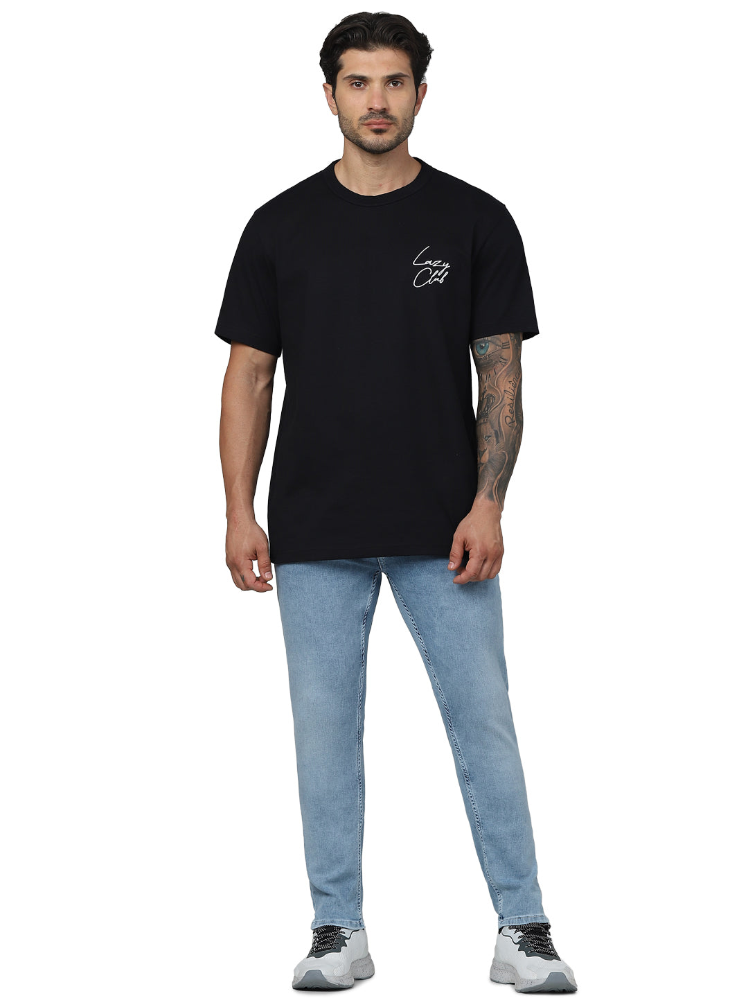 Celio* Printed Regular Fit Cotton Black T-Shirt