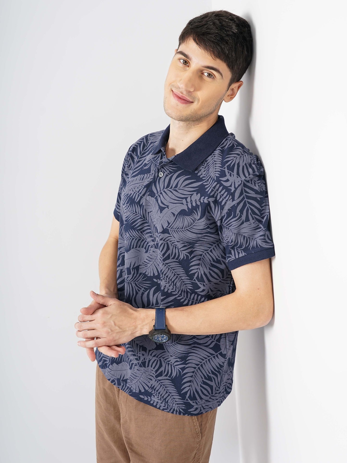 Celio* Printed Regular Fit Cotton Navy Blue T-Shirt