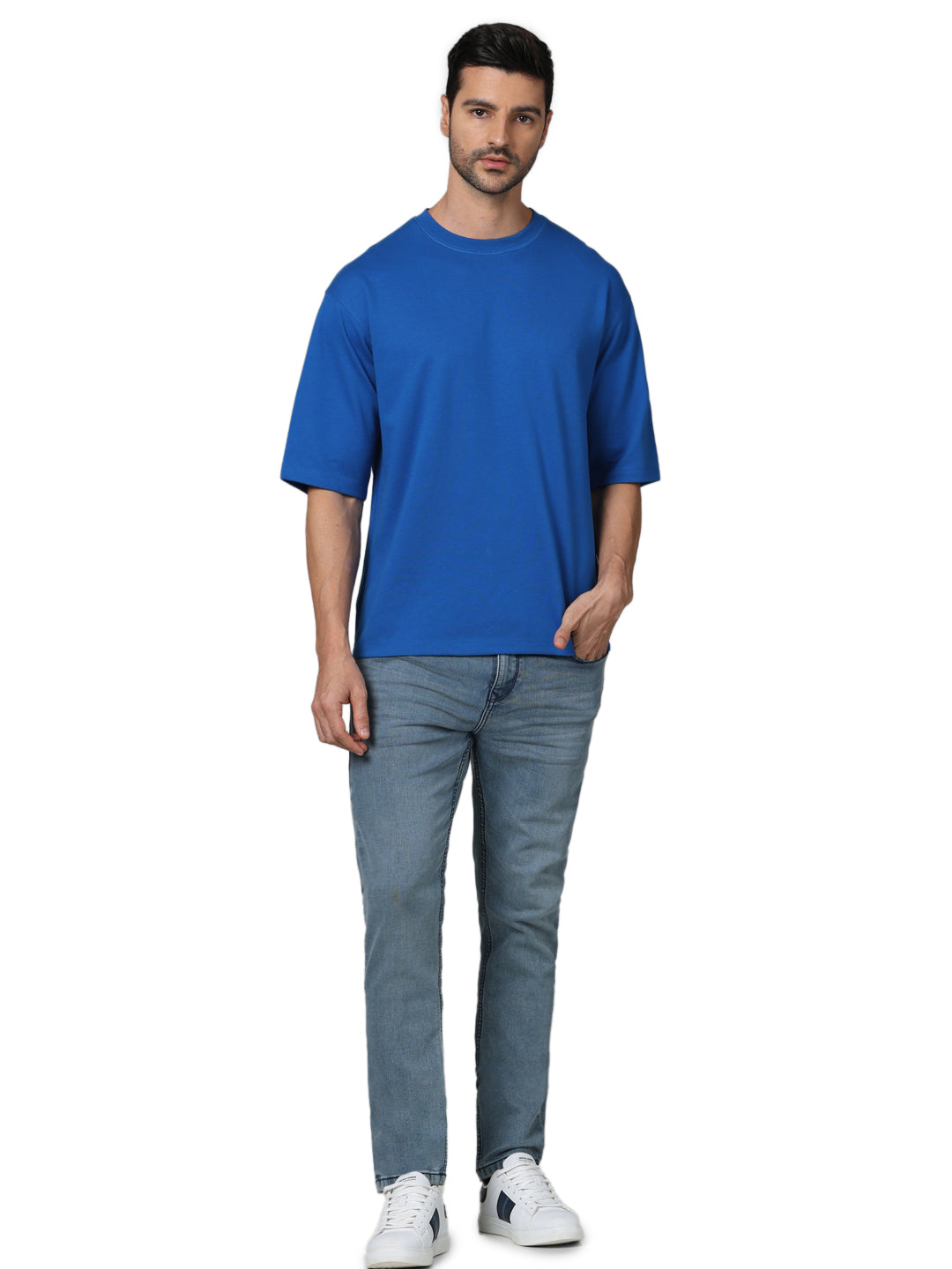 Celio* Solid Oversized Cotton Blue T-Shirt
