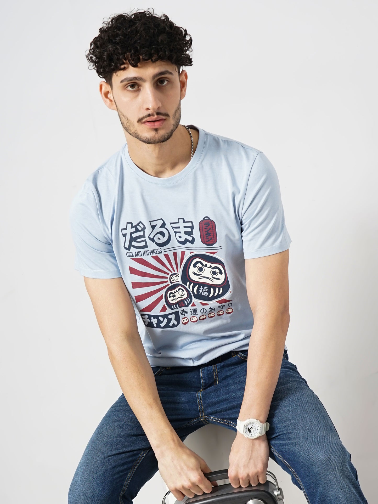Celio* Printed Regular Fit Cotton Blue T-Shirt
