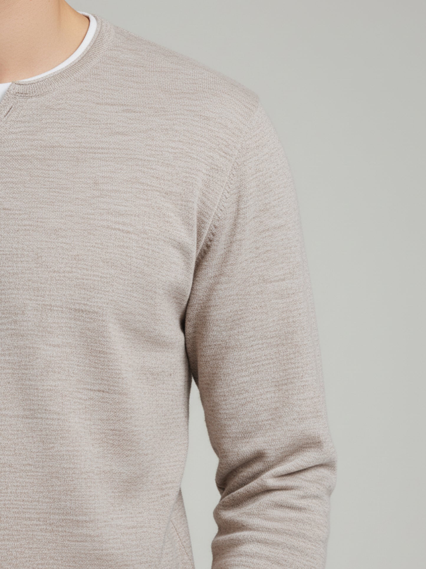 Celio* Men Beige Solid Regular Fit Cotton-Blend Sweaters