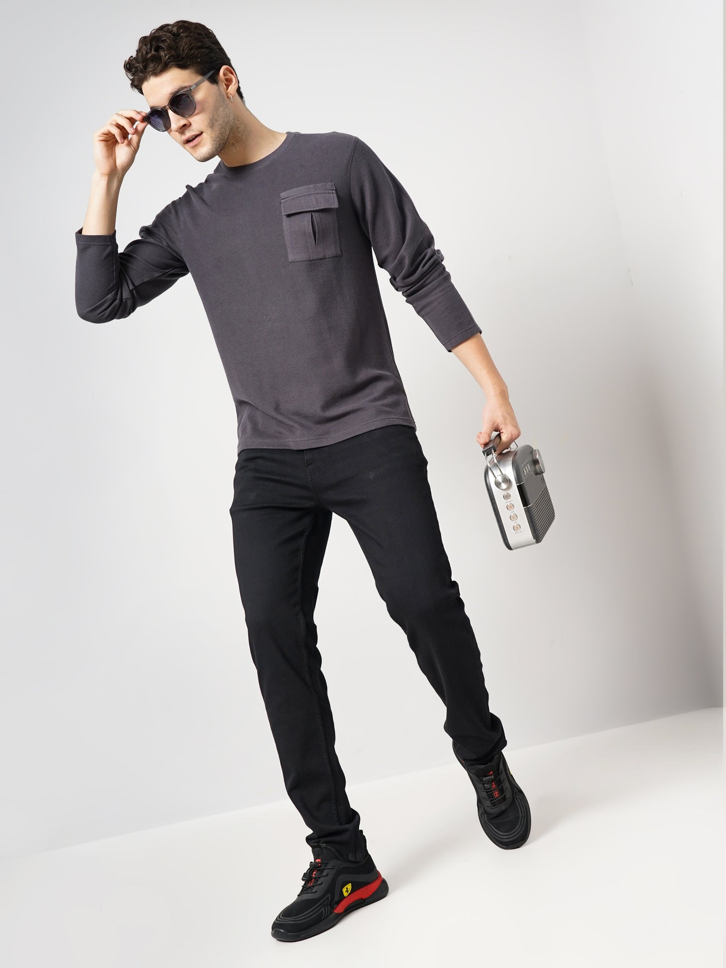 Celio* Solid Regular Fit Cotton Grey T-Shirt