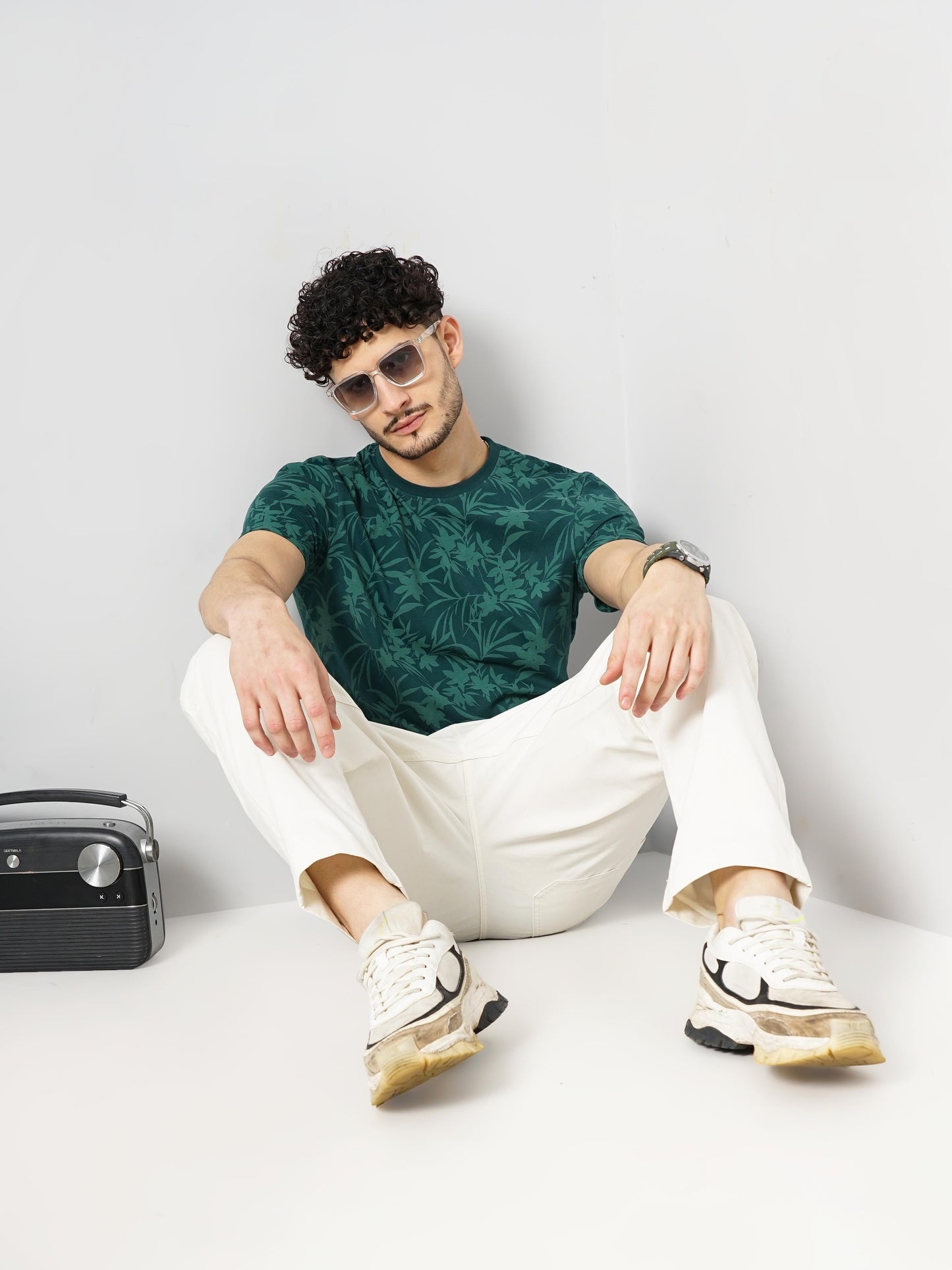 Celio* Printed Regular Fit Cotton Green T-Shirt