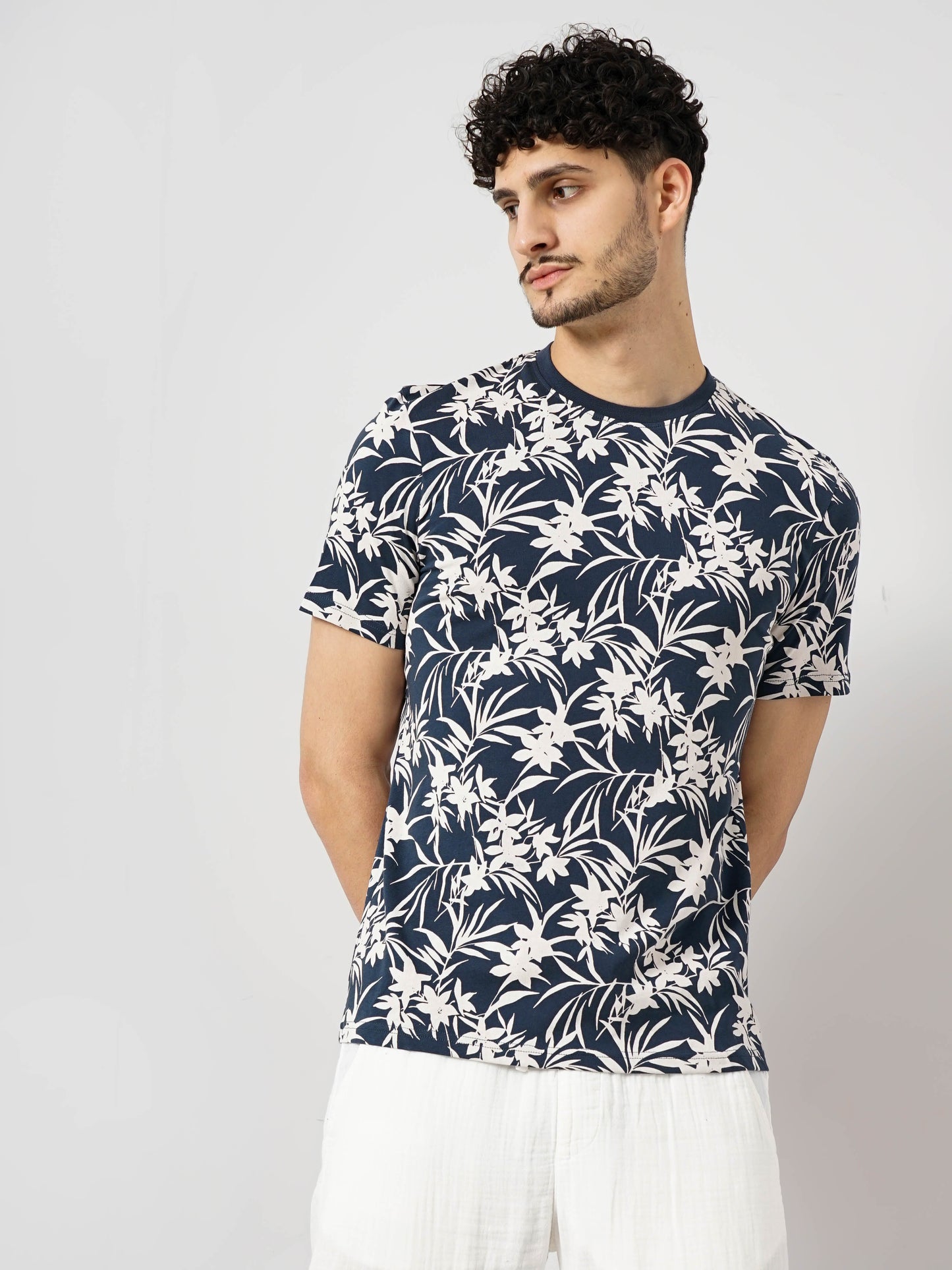 Celio* Printed Regular Fit Cotton Navy Blue T-Shirt