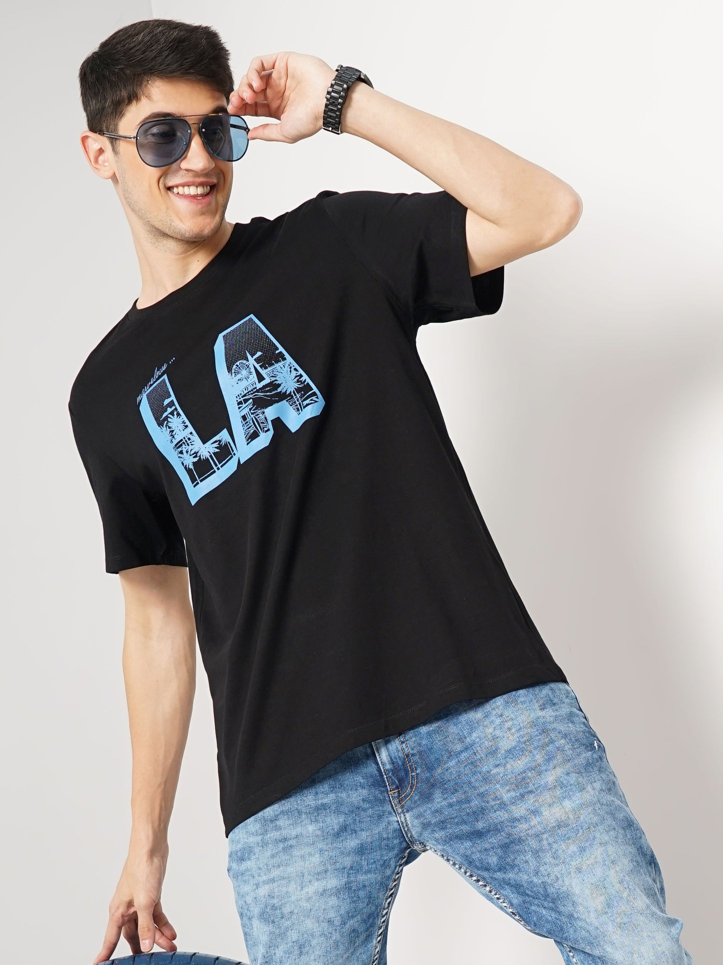 Celio* Printed Regular Fit Cotton Black T-Shirt