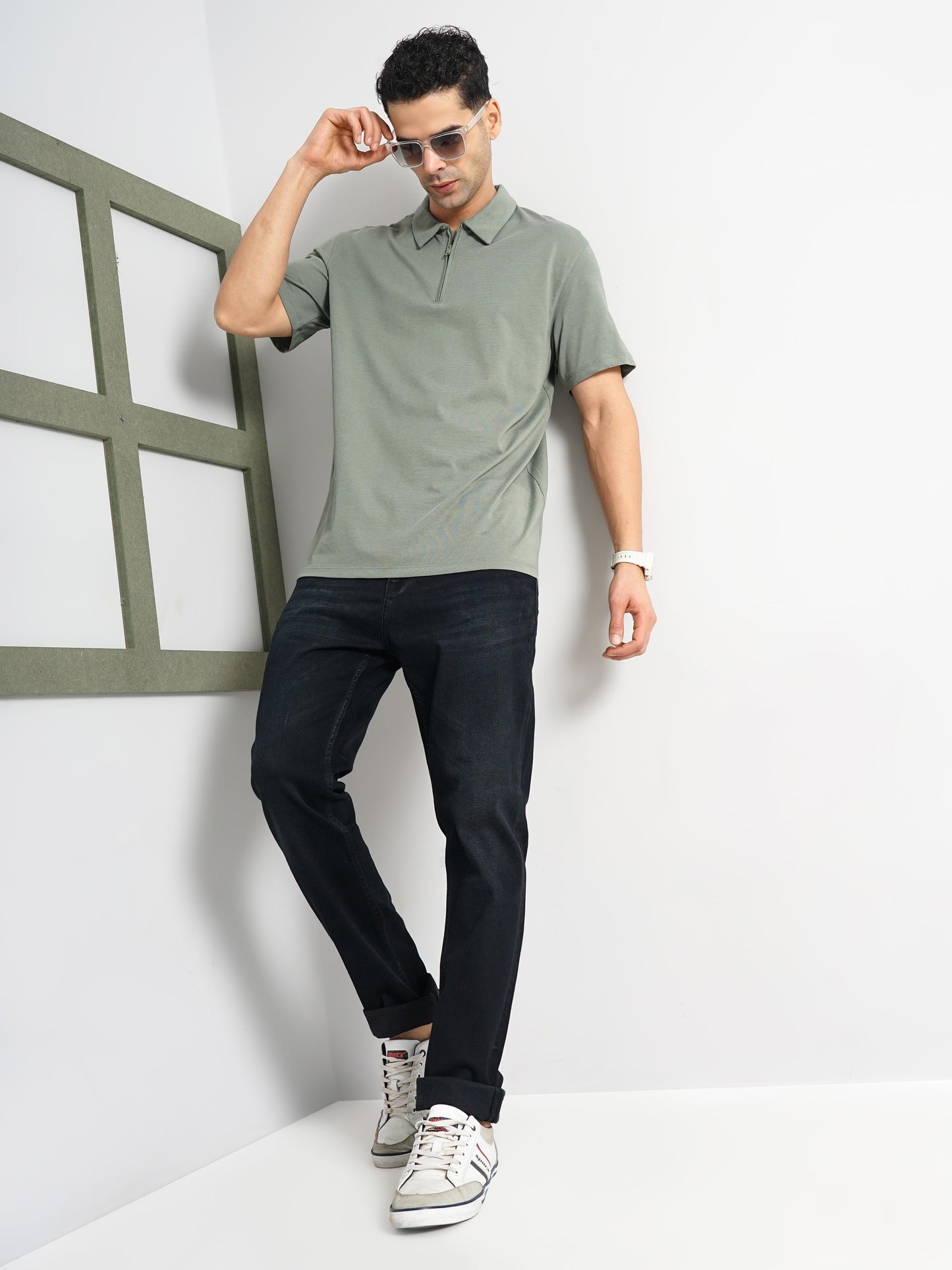 Celio* Solid Slim Fit Cotton Green T-Shirt