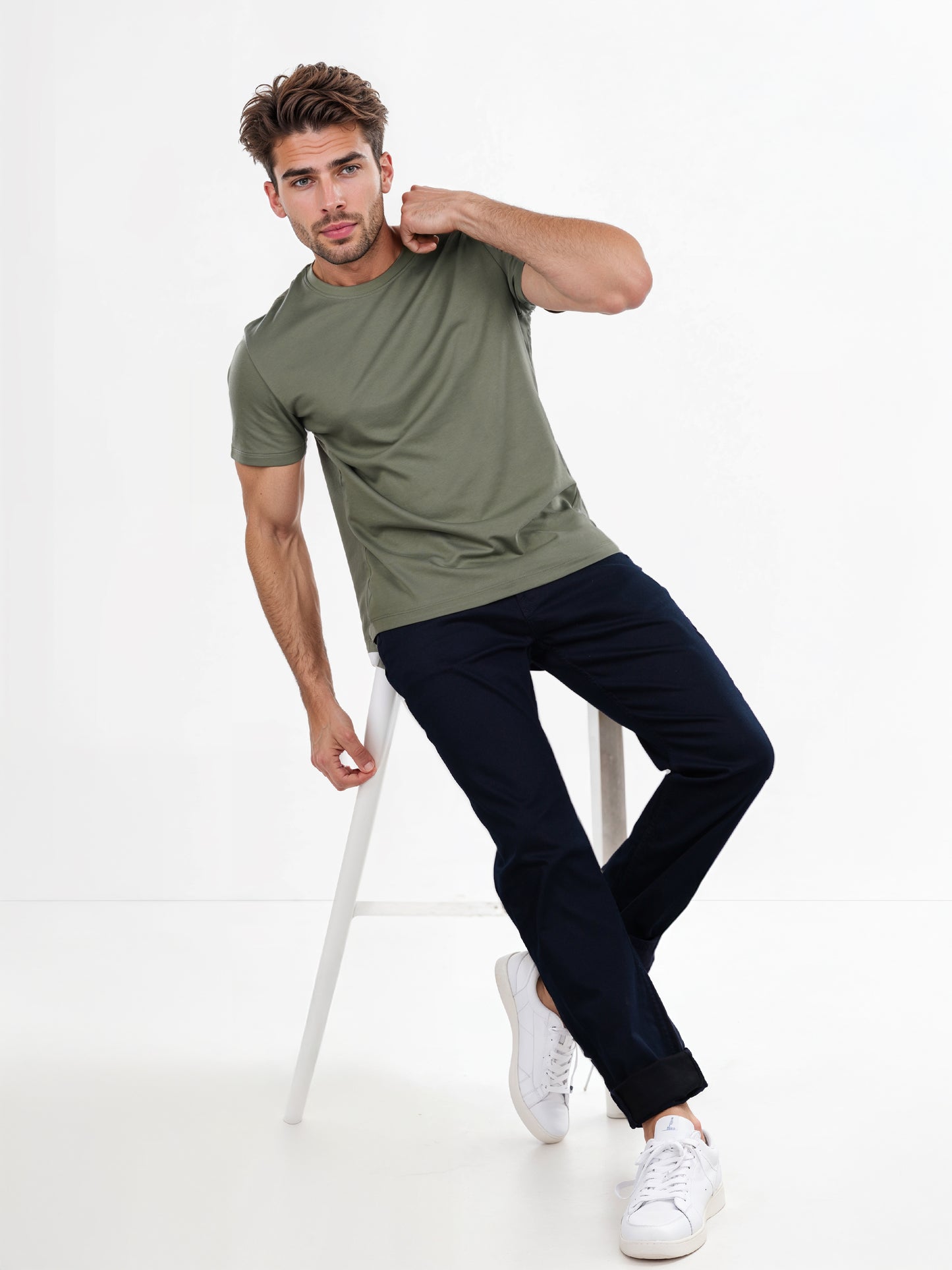 Celio* Solid Regular Fit Poly-Cotton Green T-Shirt