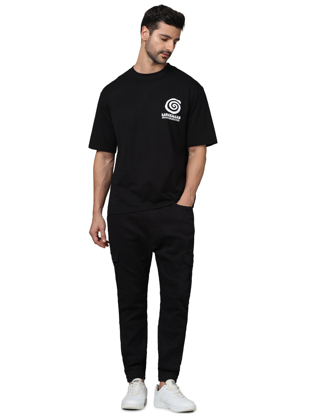 Celio* Printed Regular Fit Cotton Black T-Shirt