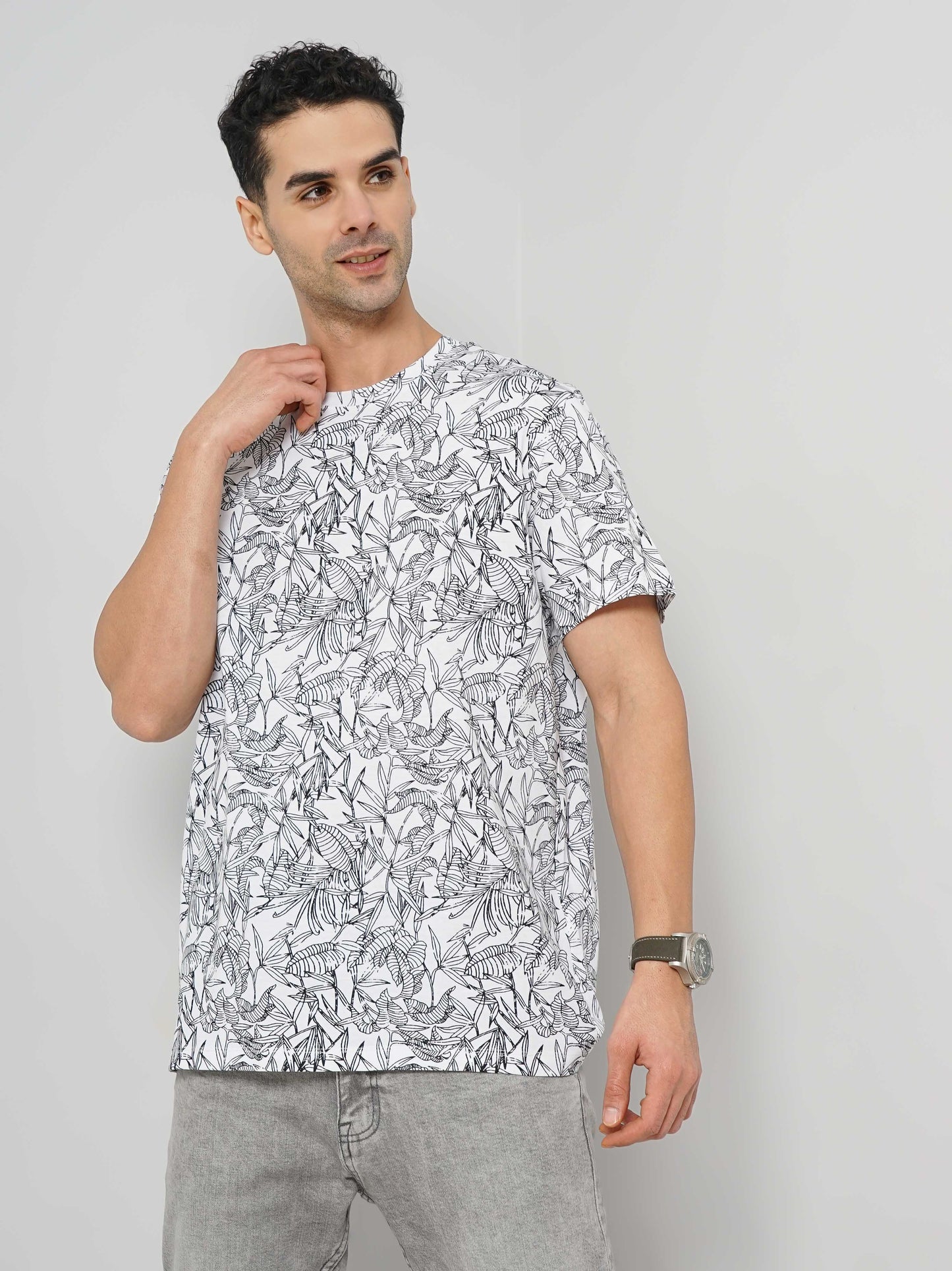 Celio* Printed Regular Fit Cotton White T-Shirt