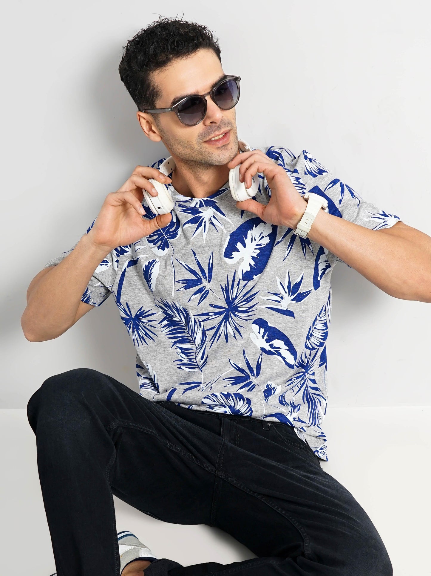 Celio* Printed Regular Fit Cotton Grey T-Shirt