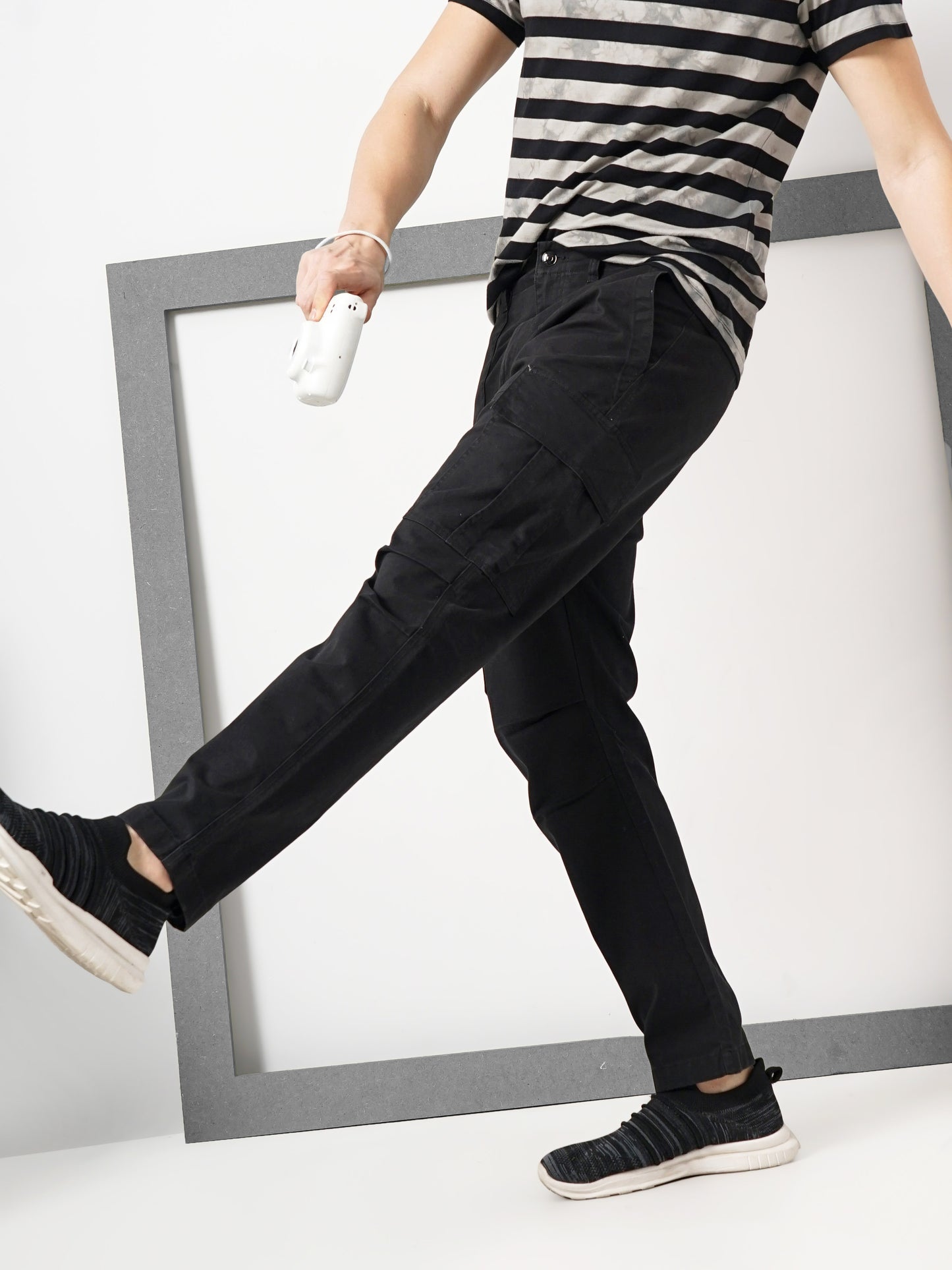 Celio* Cotton Straight Fit Black Trouser