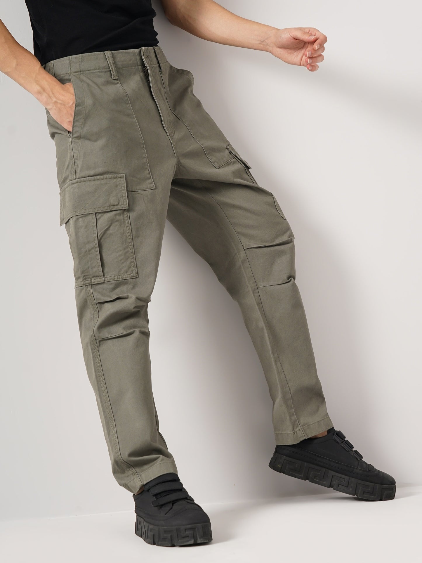 Celio* Cotton Straight Fit Olive Trouser