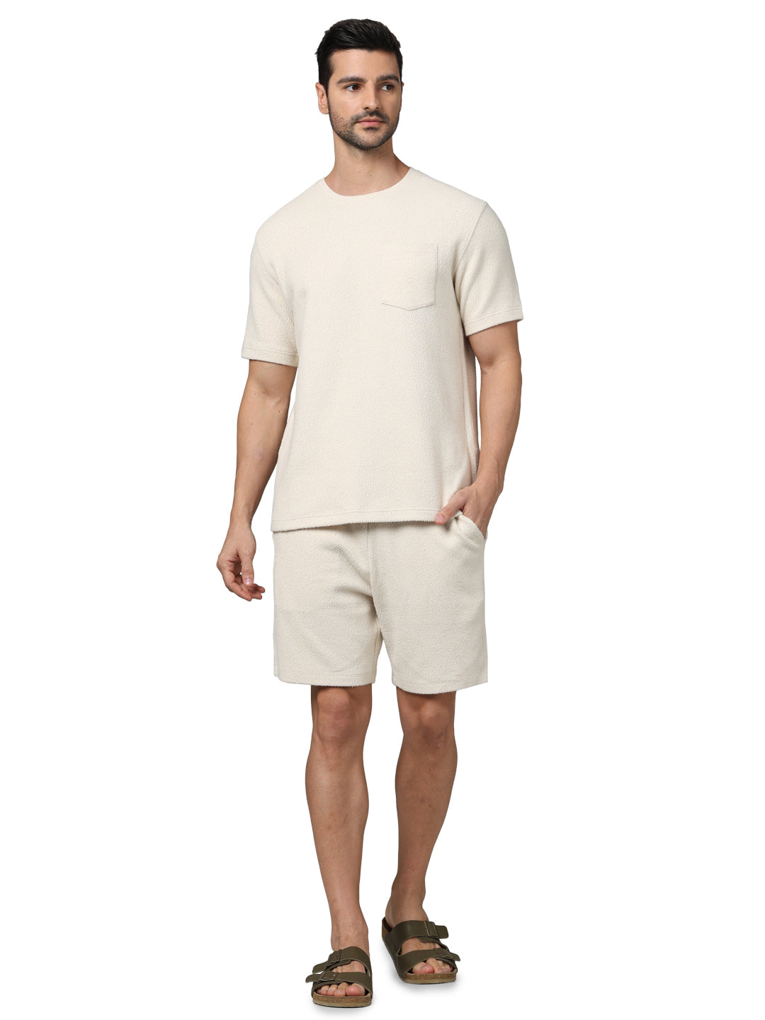 Celio* Cotton Regular Fit Off White Shorts