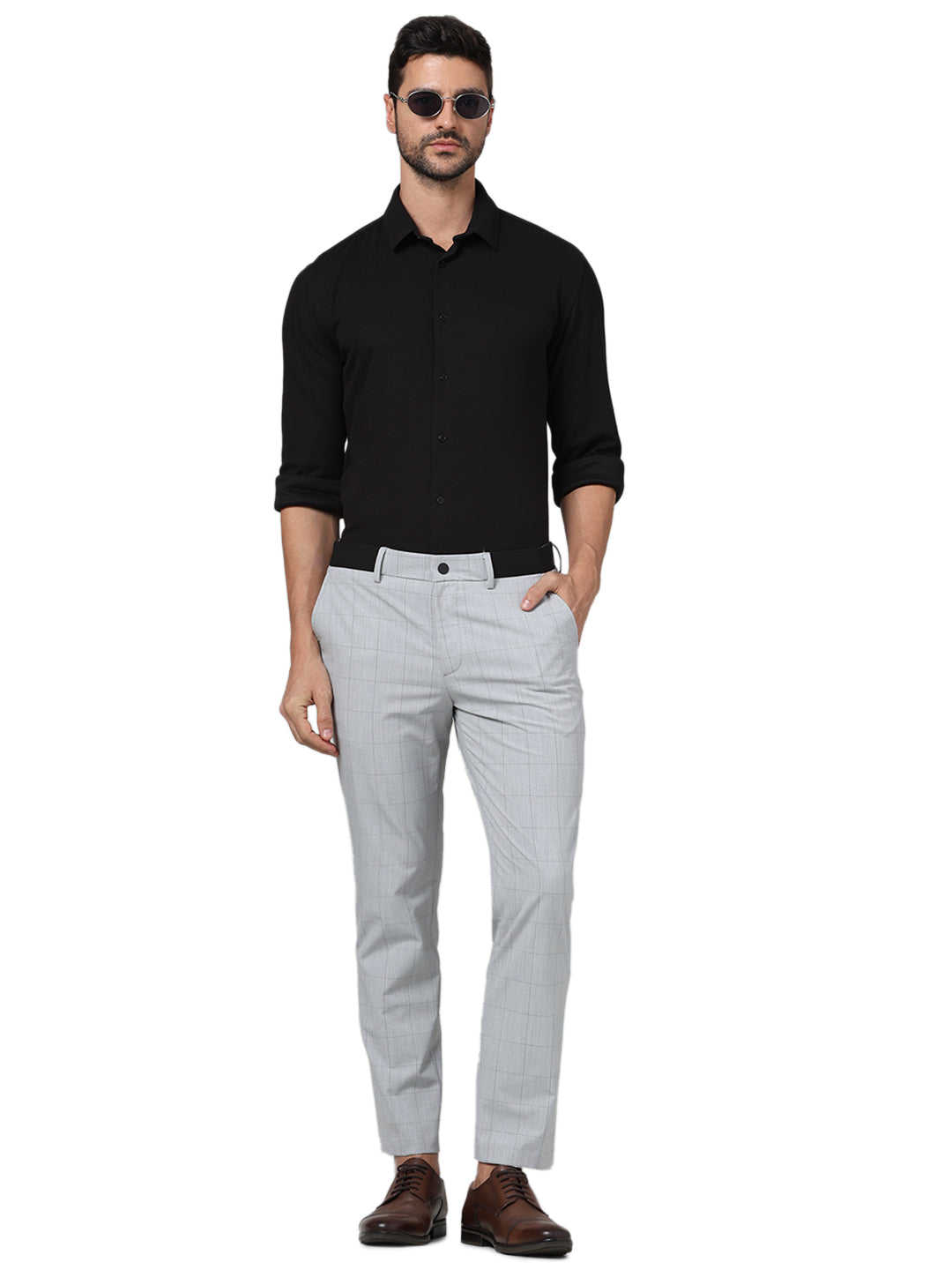 Celio* Checked Regular Fit Grey Trouser