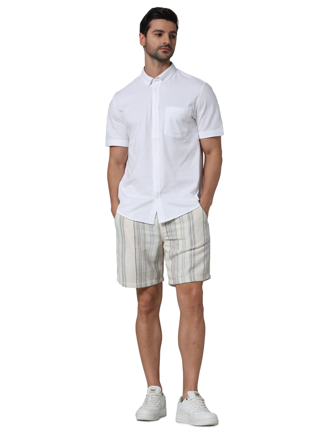 Celio* Cotton Regular Fit Off White Shorts