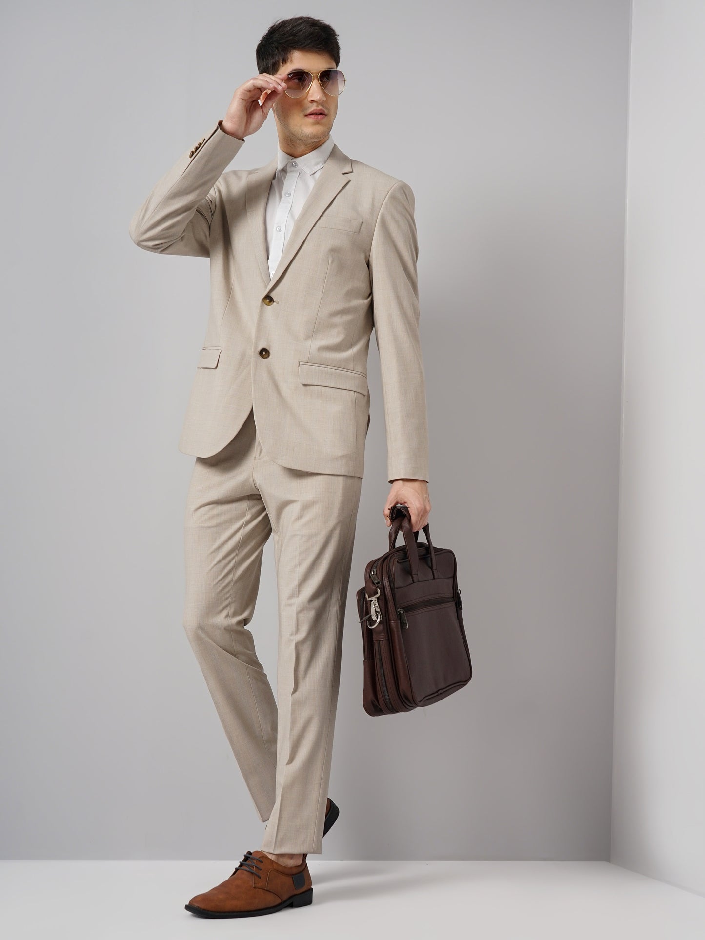 Celio* Polyester Slim Fit Beige Trouser