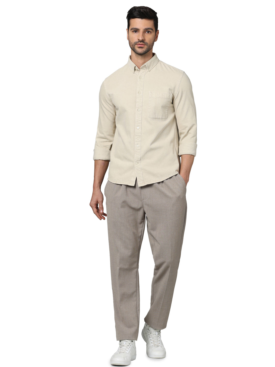 Celio* Polyester Relaxed Fit Beige Trouser