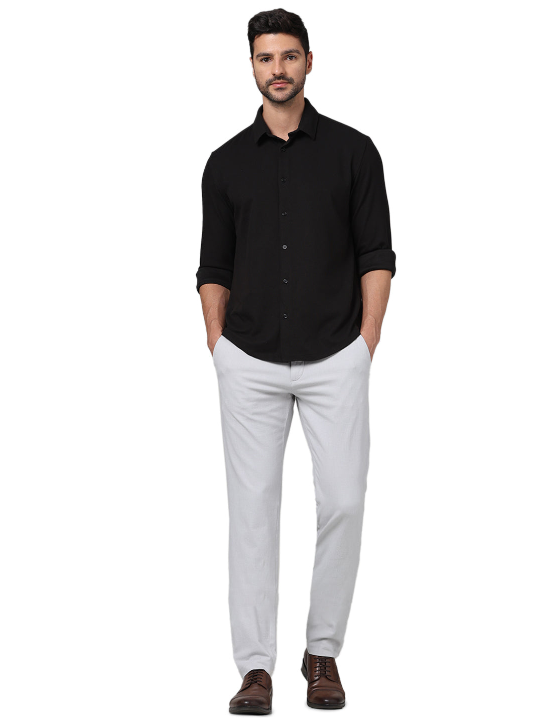 Celio* Formal Cotton Slim Fit Grey Trouser