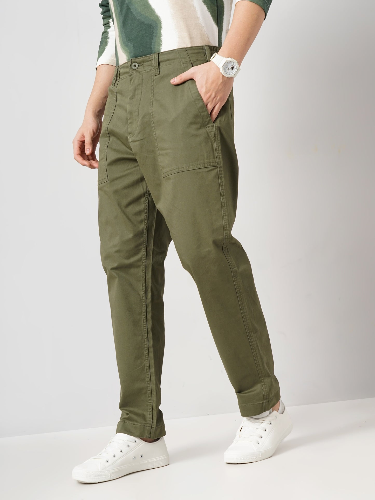 Celio* Cotton Regular Fit Olive Trouser