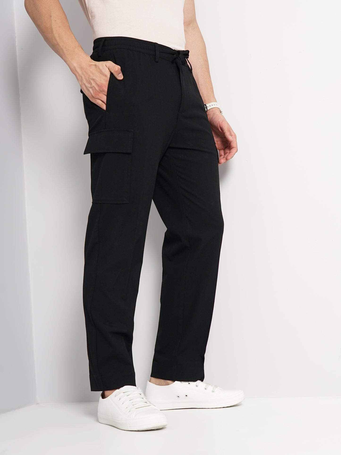 Celio* Polyester Straight Fit Black Trouser
