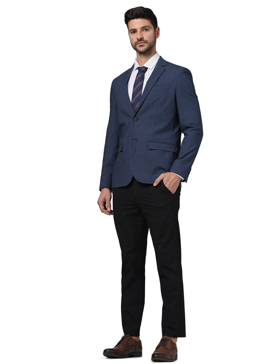 Celio* Solid Slim Fit Polyester Navy Blue Blazer