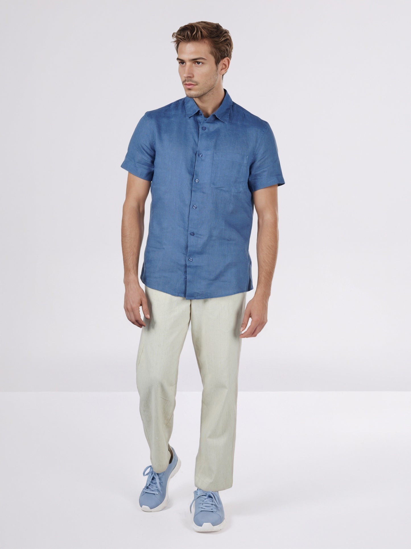 Celio* Regular Fit Solid Men Blue Linen Shirts