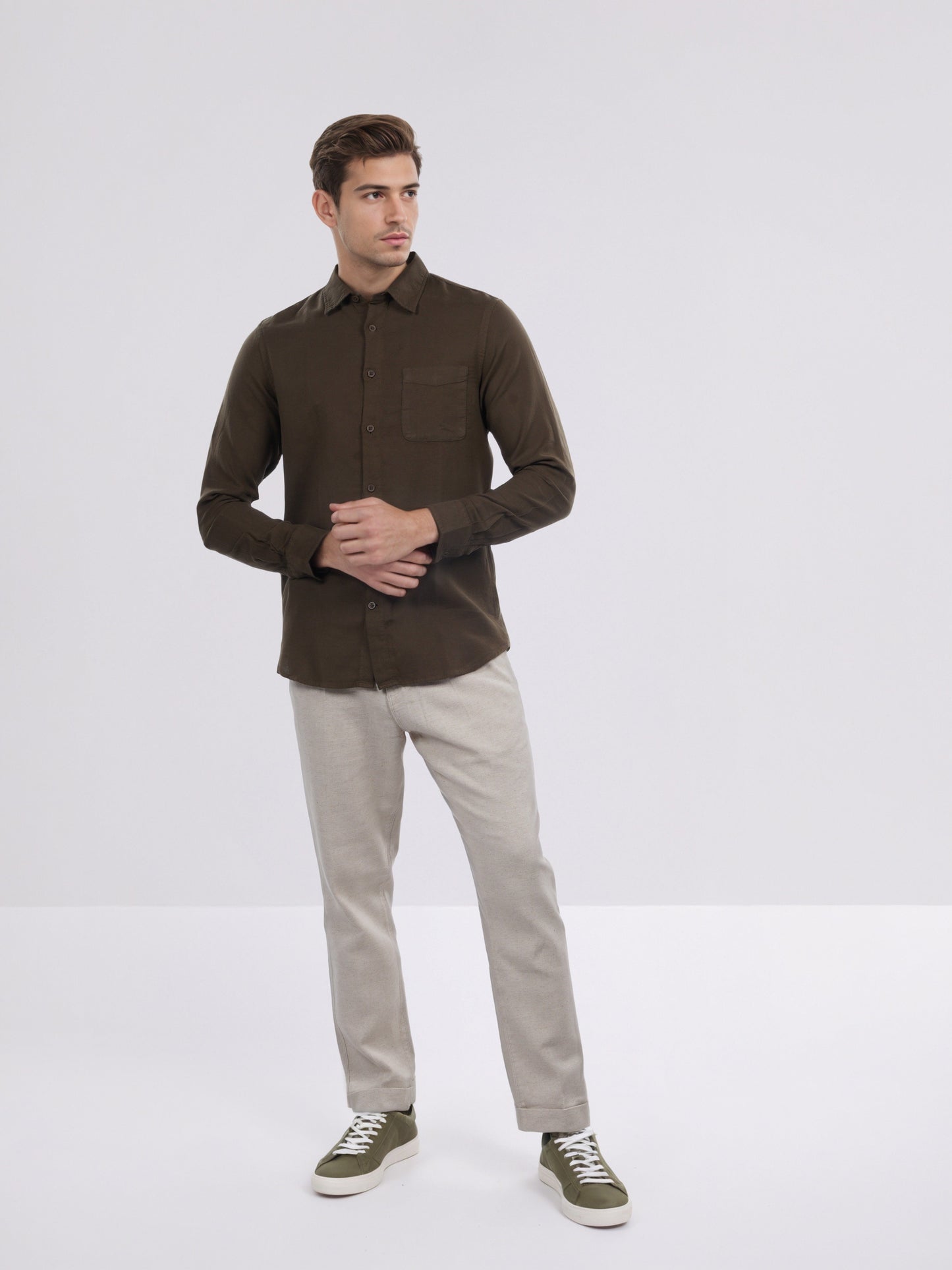 Celio* Men Brown Solid Regular Fit Cotton Shirt