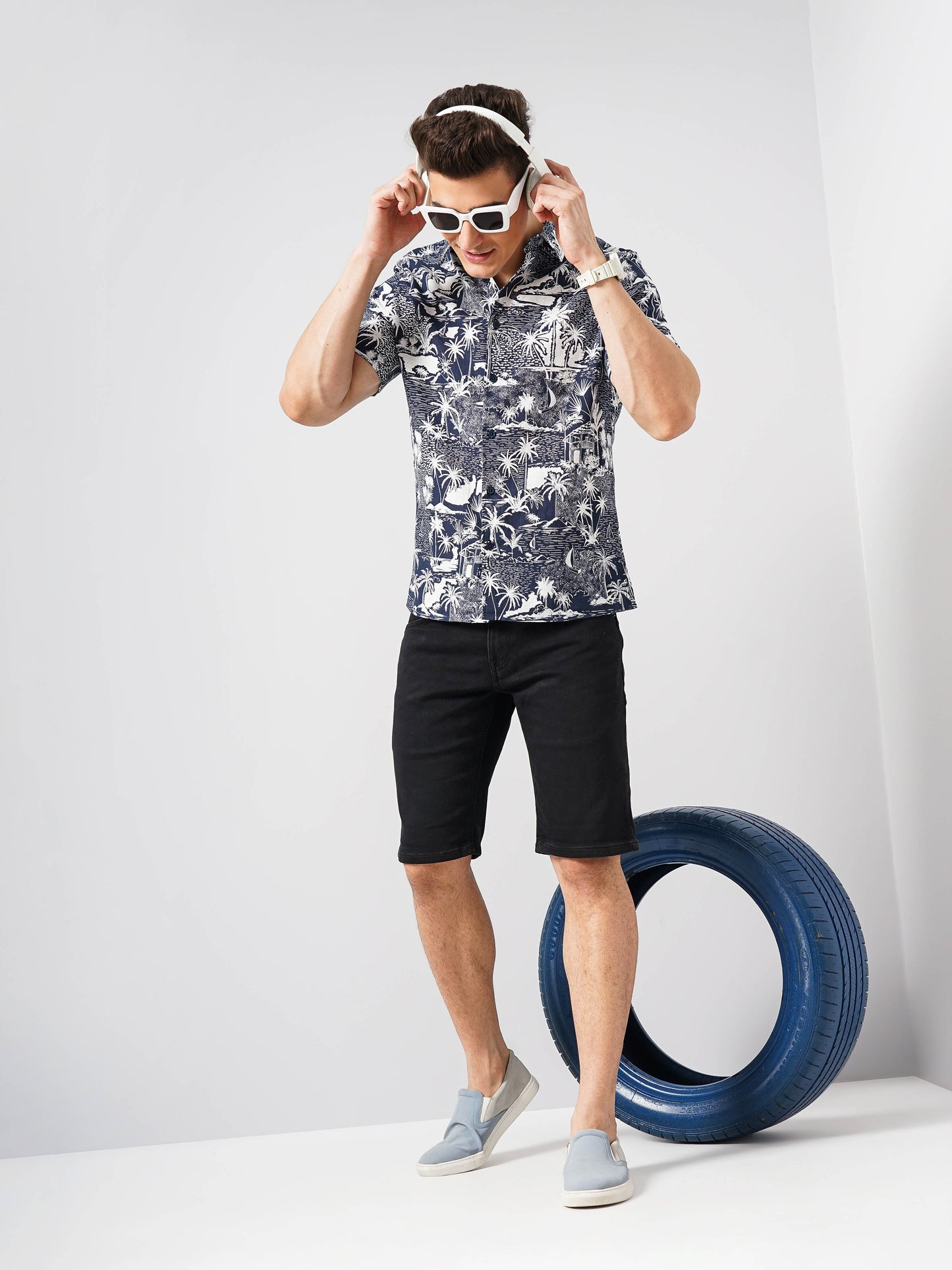 Celio* Printed Regular Fit Cotton Blue Shirt