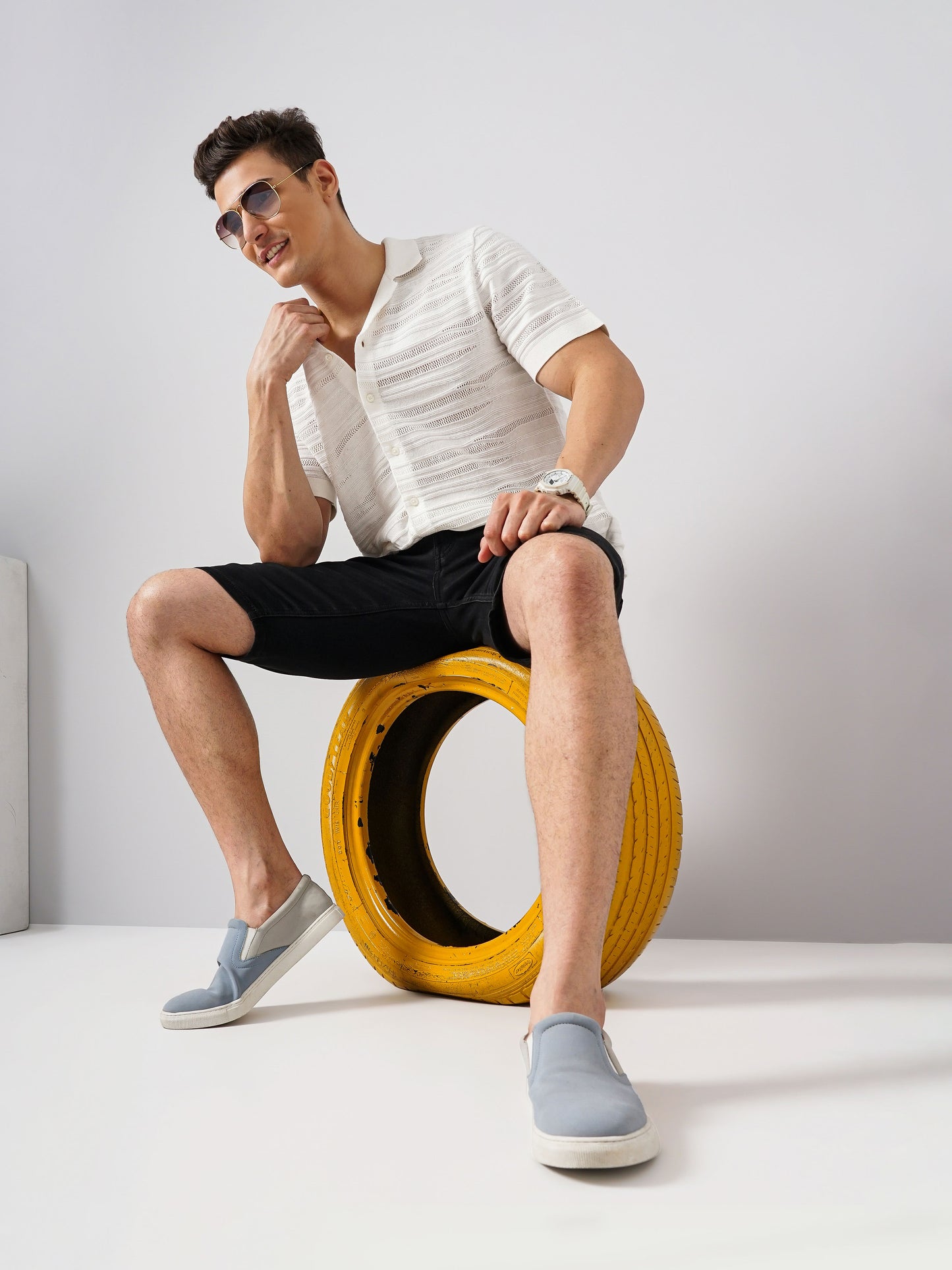 Celio* Solid Regular Fit Cotton Off White Shirt