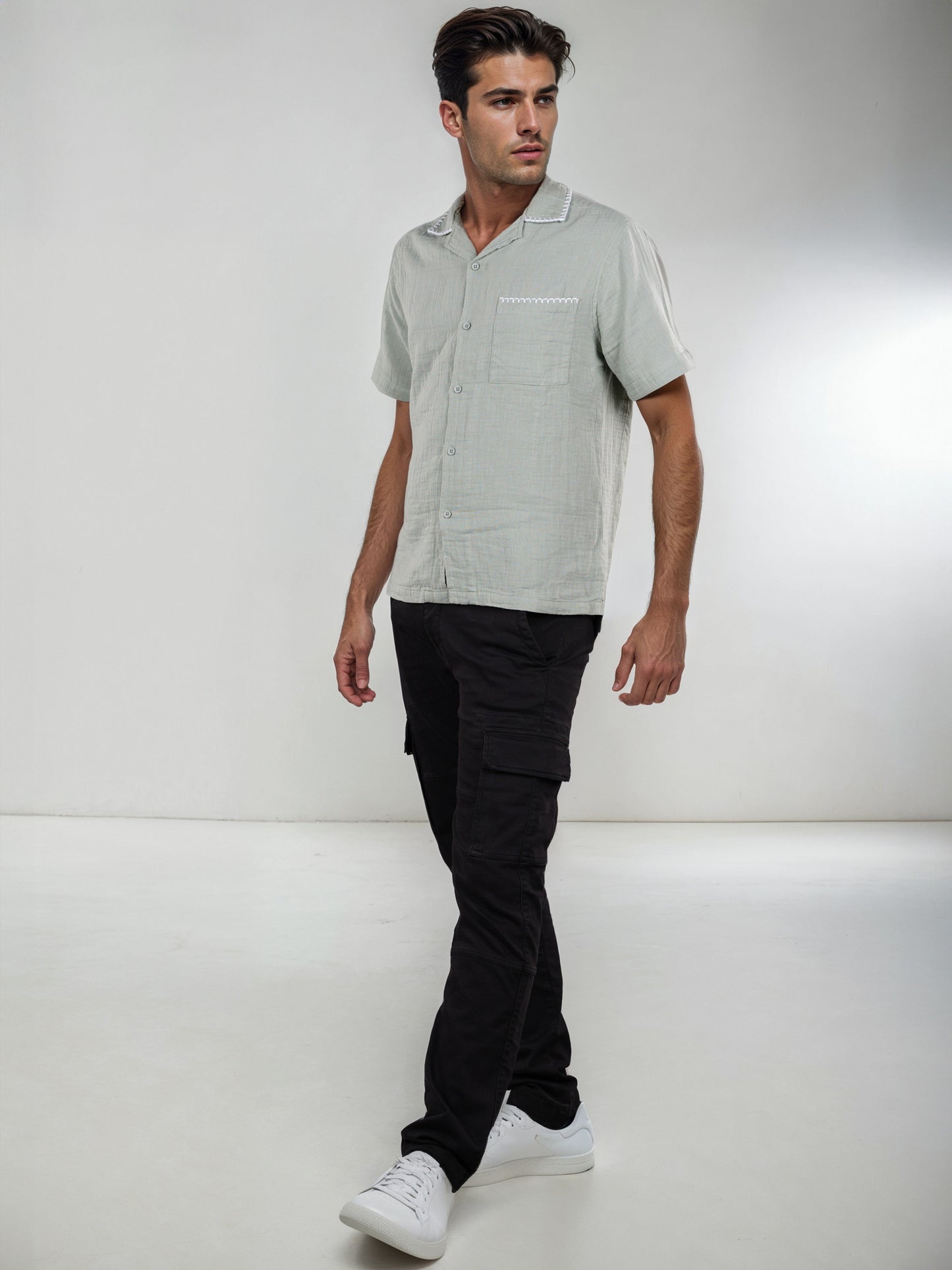 Celio* Men Cotton Regular Fit Green Solid Shirts