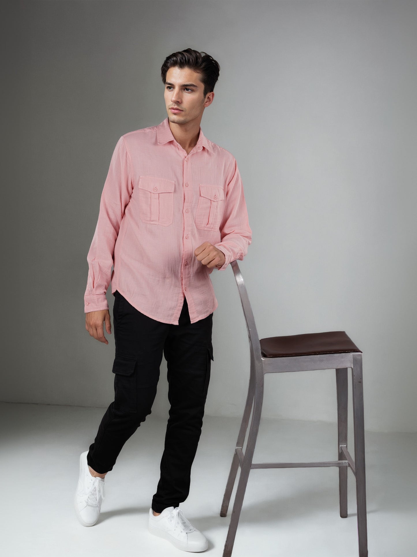 Celio* Regular Fit Solid Pink Men Cotton Shirts