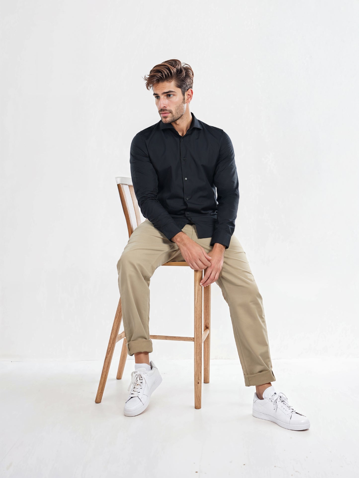 Celio* Solid Slim Fit Cotton Black Shirts