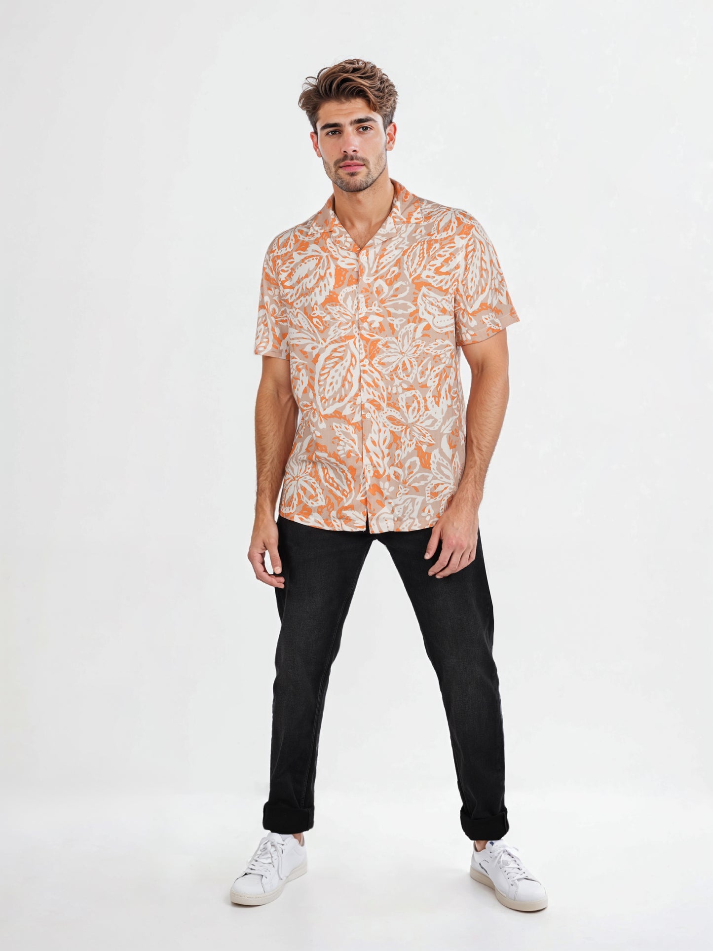 Celio* Printed Regular Fit Viscose Rust Shirt